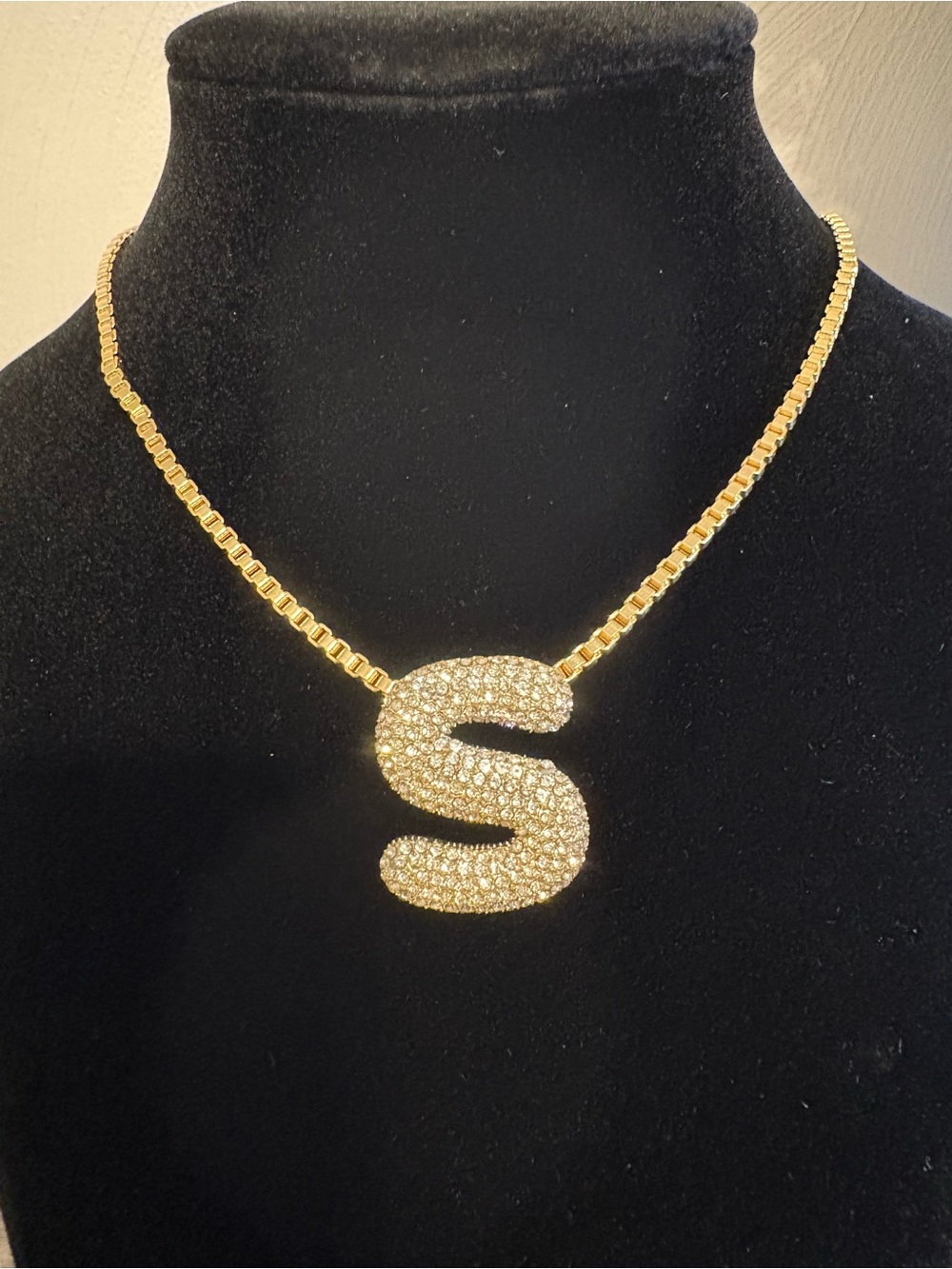 Gold-Tone Pave 'S' Initial Pendant Necklace